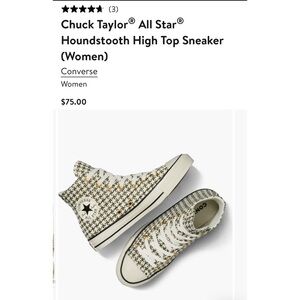 NWT Chuck Taylor Converse All Star Houndstooth Gold Accent High Top Sneaker